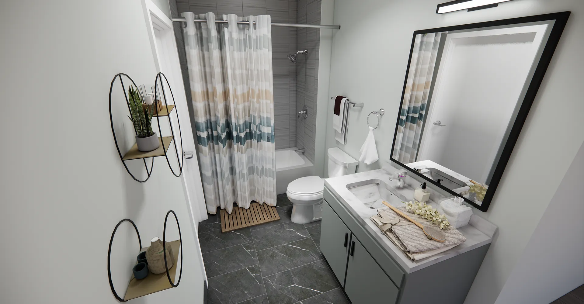 Rendering of a bathroom in The Upland at Barnaby & 7th